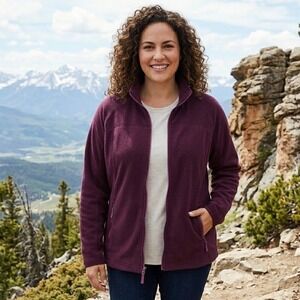 Lands End Fleece Jacket Womens XL Plum Purple Polartec Hiking Walking Basic